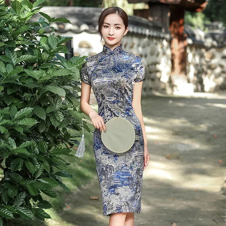 GR | Cheongsam Qipao Fashion Clothing Casual Elegant Ethnic Style Vintage Dress for Women Streetwear Women's Clothing Festive Chinese