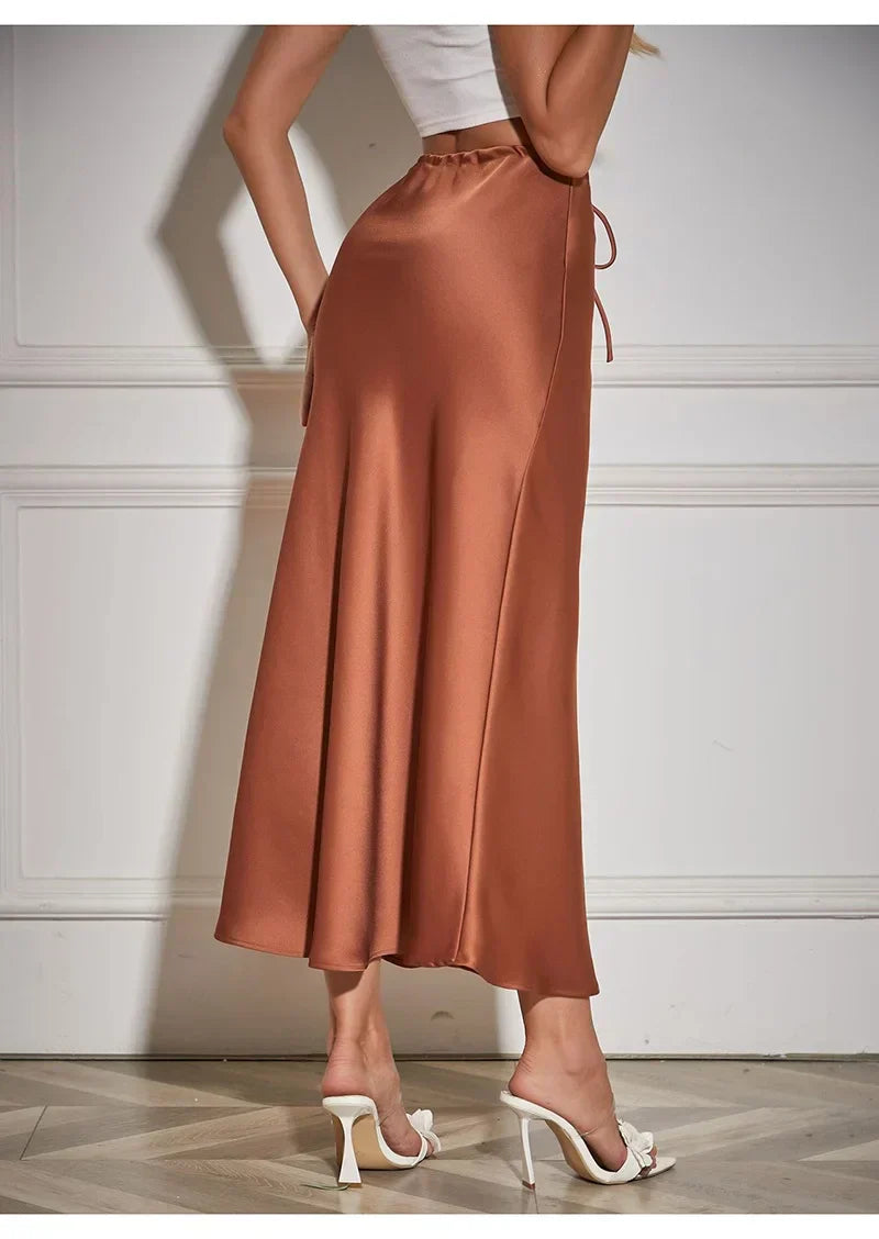 Clara™ - High-waisted satin maxi skirt