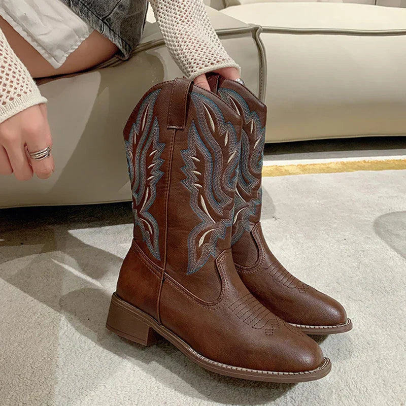 GR | Embroidered Leather Cowboy Boots for Women