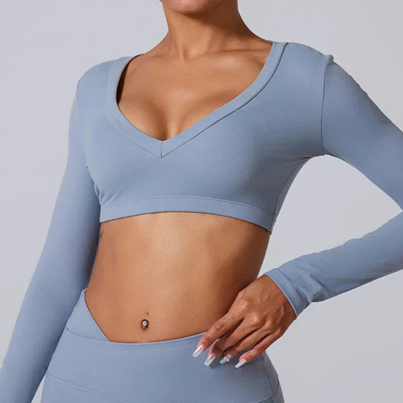 GR | Women's long-sleeved sports top with V-neck