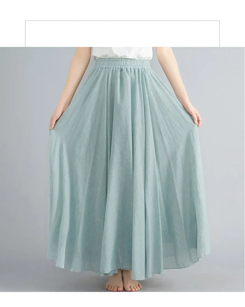 GR | Fashion Cotton Linen Clothing Women's Skirts Maxi Y2K Elegant Beach Saia Ropa Mujer Casual Dress Boho Long Skirts Faldas Harajuku
