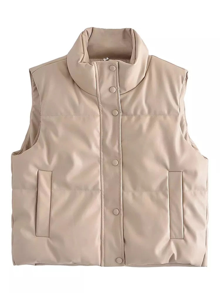 GR Leather Jackets for Women | Elegant Stand-Up Collar Vests | Fashionable Zip-Up Jackets