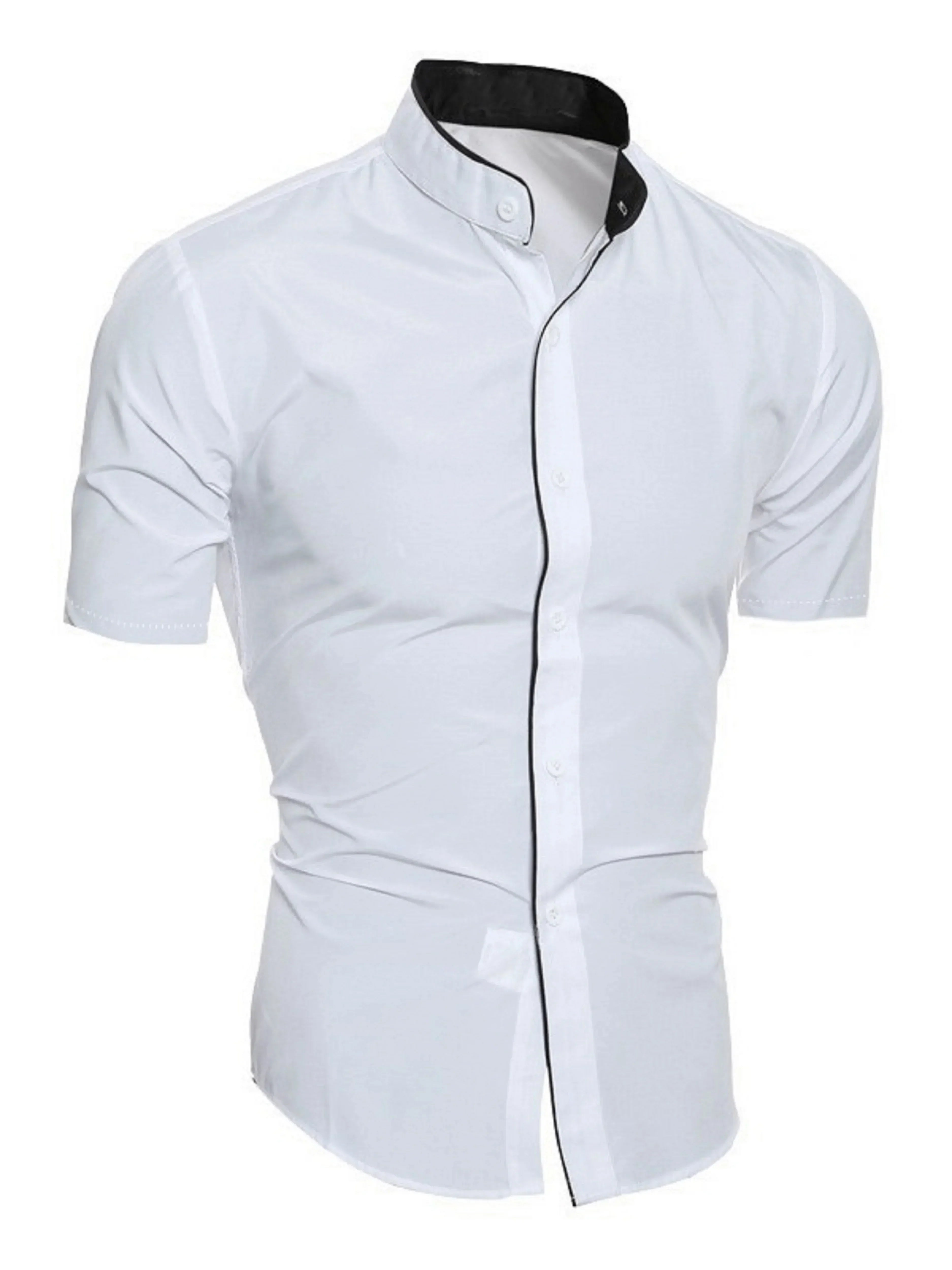 GR | Slim Fit Stehkragen Kurzarmhemd Business Lässig