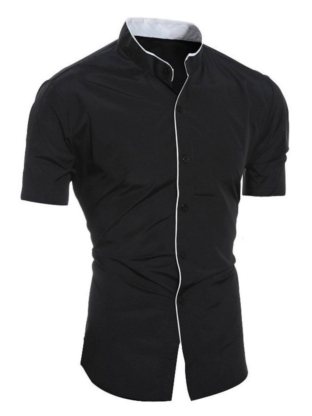 GR | Slim Fit Stehkragen Kurzarmhemd Business Lässig
