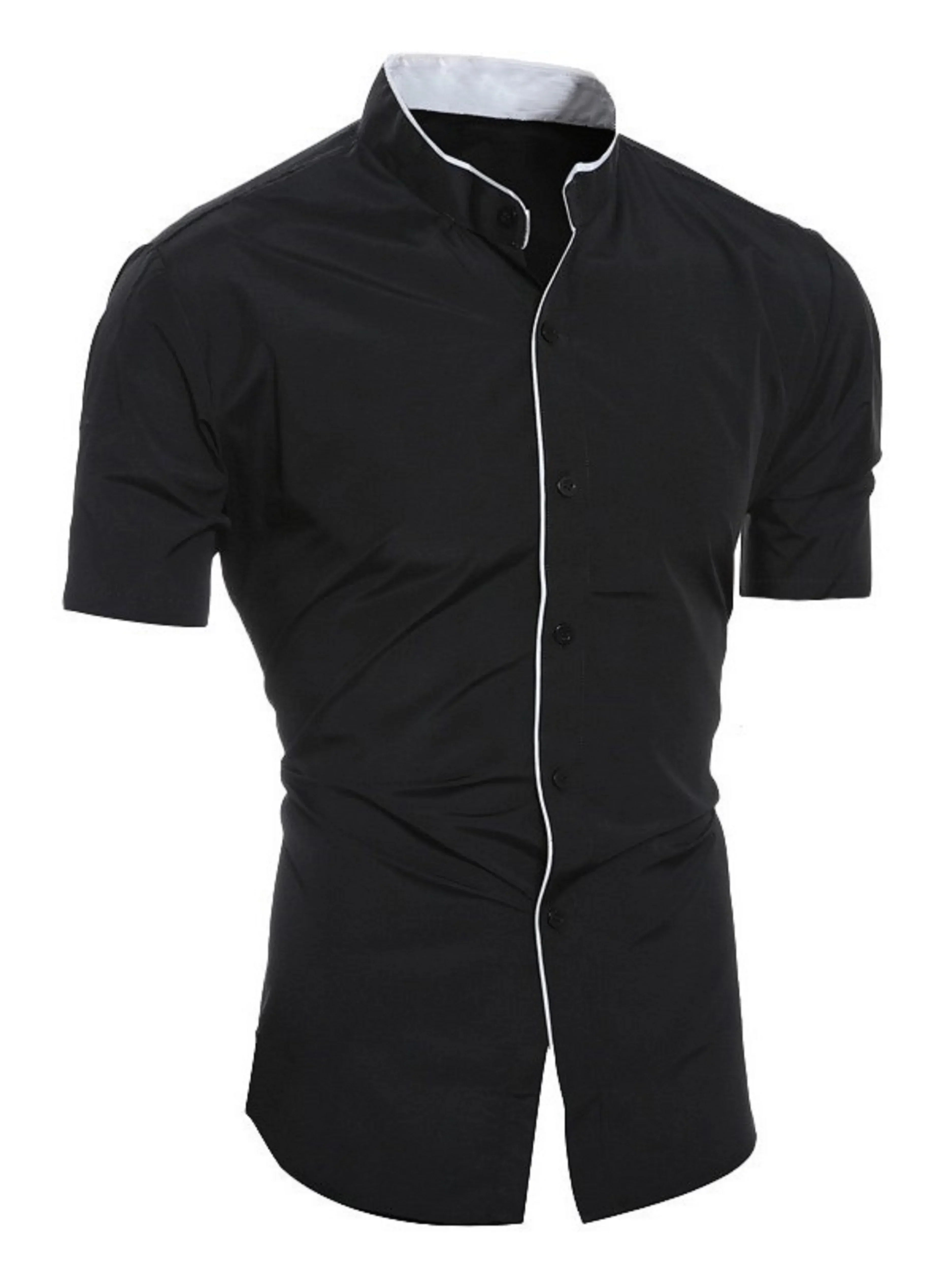 GR | Slim Fit Stehkragen Kurzarmhemd Business Lässig