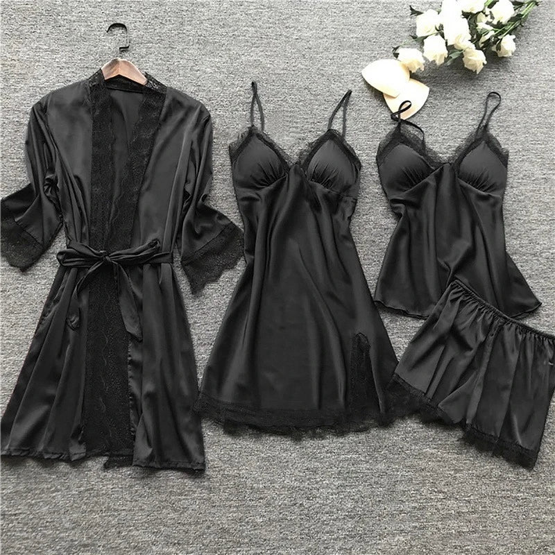GR | Luxury Summer Satin Pajama Set with Lace for Women