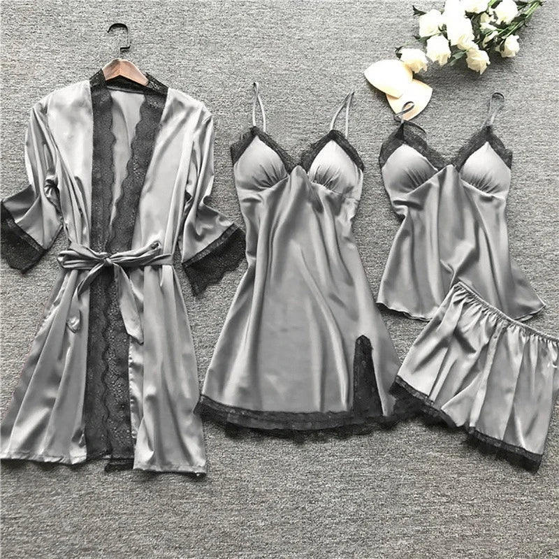 GR | Luxury Summer Satin Pajama Set with Lace for Women