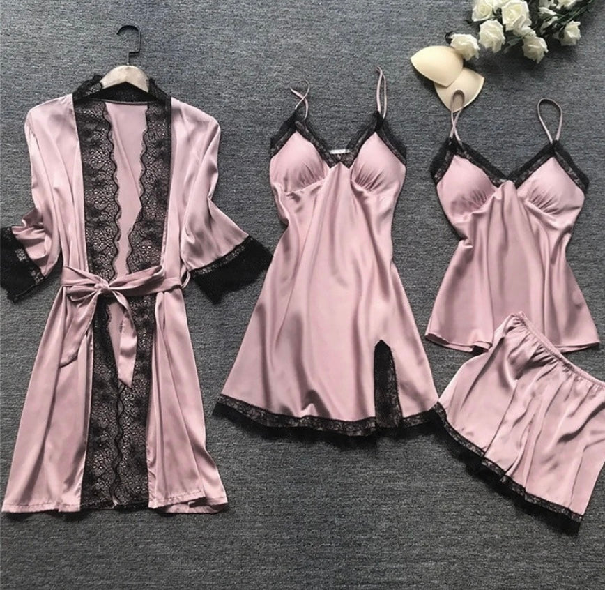 GR | Luxury Summer Satin Pajama Set with Lace for Women