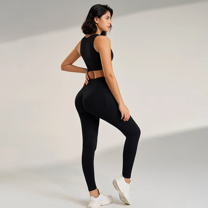 GR | Nahtloses Yoga-satz- Hoch-taillierte Leggings & Top Zweiteiliges Fitness-outfit