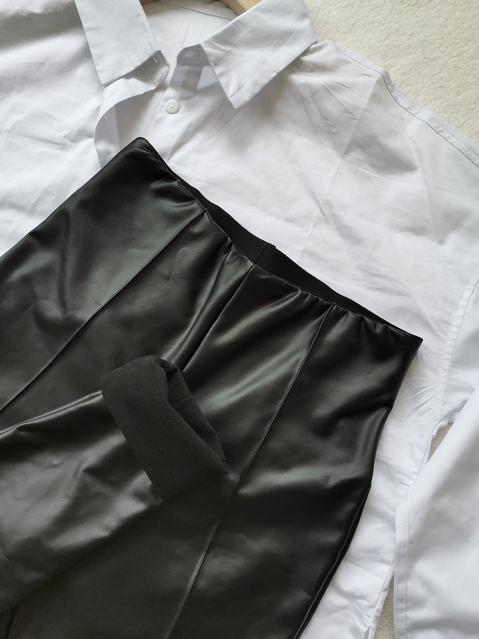 GR Leather Leggings | Leather stretch leggings with fleece for autumn
