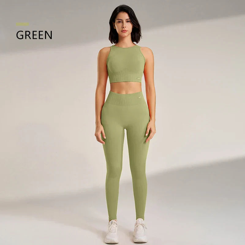 GR | Nahtloses Yoga-satz- Hoch-taillierte Leggings & Top Zweiteiliges Fitness-outfit