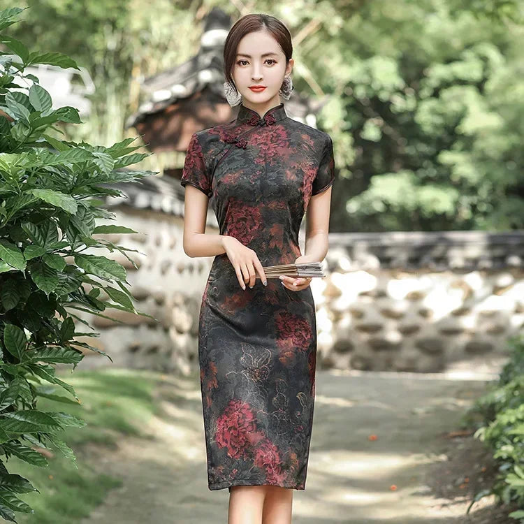 GR | Cheongsam Qipao Fashion Clothing Casual Elegant Ethnic Style Vintage Dress for Women Streetwear Women's Clothing Festive Chinese