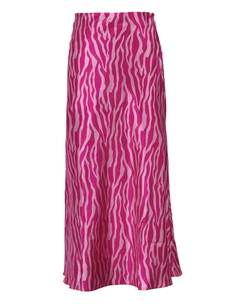 GR | Sommer Herbst Damen Elegant Midi Satin Röcke Gedruckt Hohe Taille Büro Damen Bodycon Bleistift Enger Rock für Damen