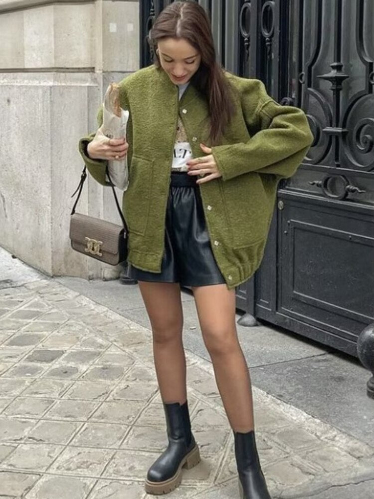 GR - Oversized wool coat with round neck and buttons
