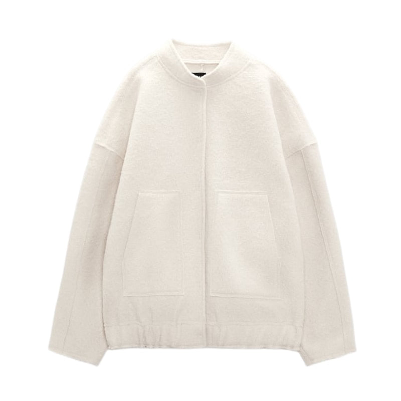 GR - Oversized wool coat with round neck and buttons