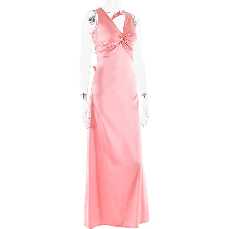 GR | Schleife Rückenfrei Abend Maxi Kleid