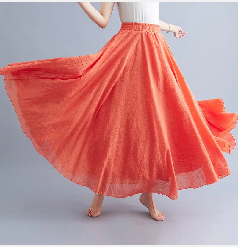 GR | Fashion Cotton Linen Clothing Women's Skirts Maxi Y2K Elegant Beach Saia Ropa Mujer Casual Dress Boho Long Skirts Faldas Harajuku