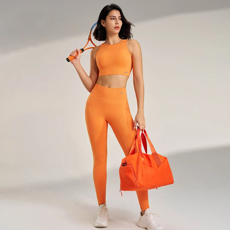 GR | Nahtloses Yoga-satz- Hoch-taillierte Leggings & Top Zweiteiliges Fitness-outfit