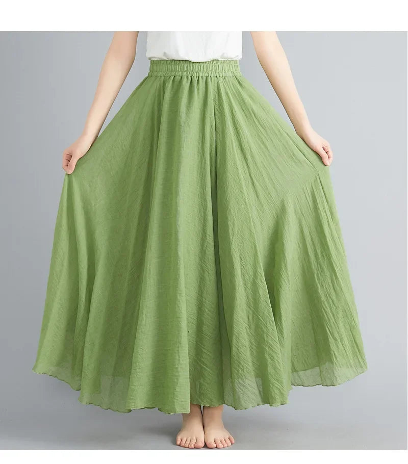 GR | Fashion Cotton Linen Clothing Women's Skirts Maxi Y2K Elegant Beach Saia Ropa Mujer Casual Dress Boho Long Skirts Faldas Harajuku