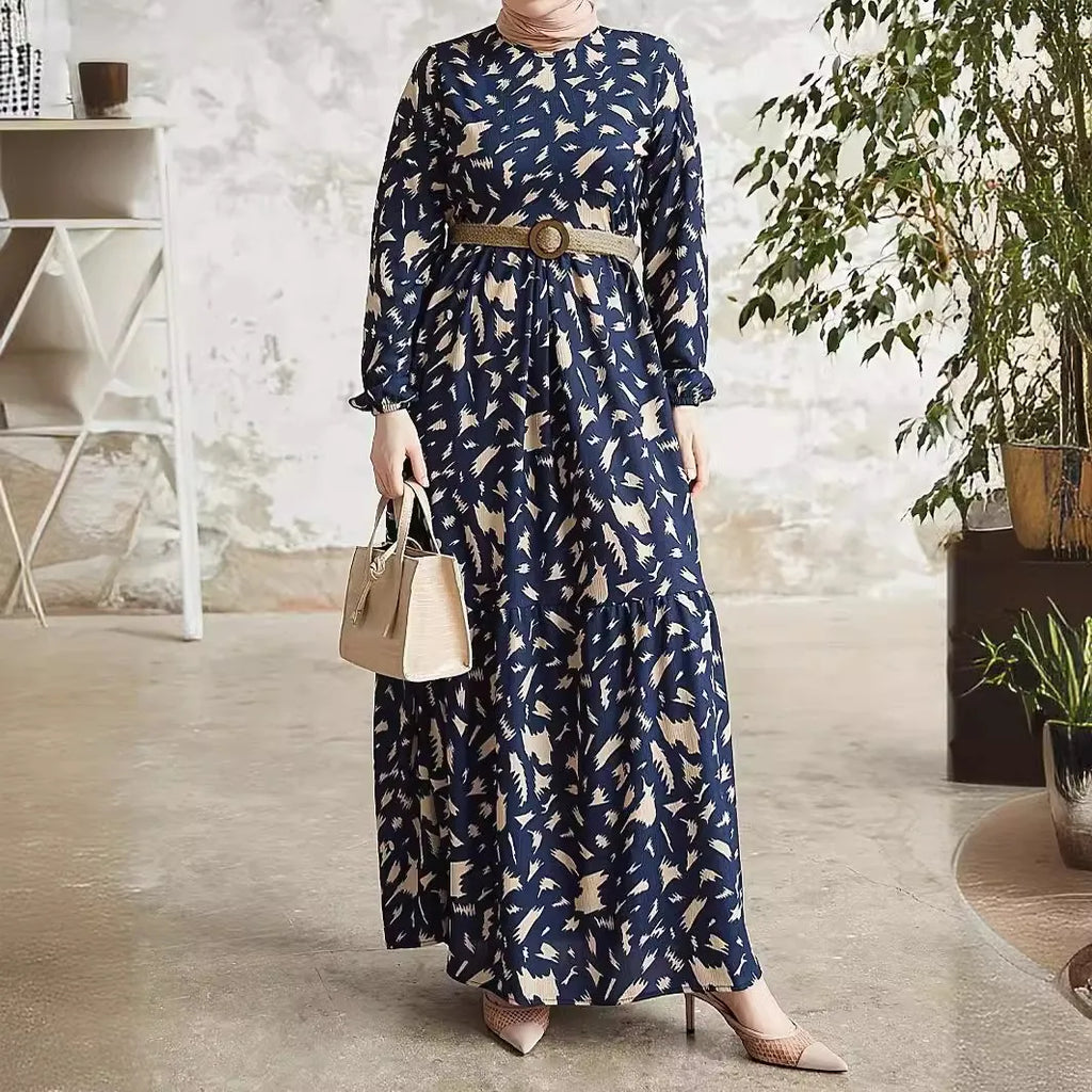 GR | Elegantes Langarm Kleid Gedruckt