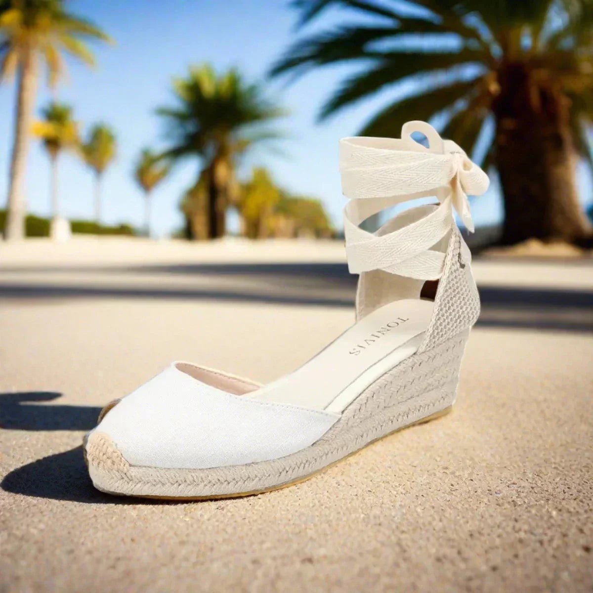 GR | White Wedge Espadrilles Comfortable Lace-Up Sandals for Summer