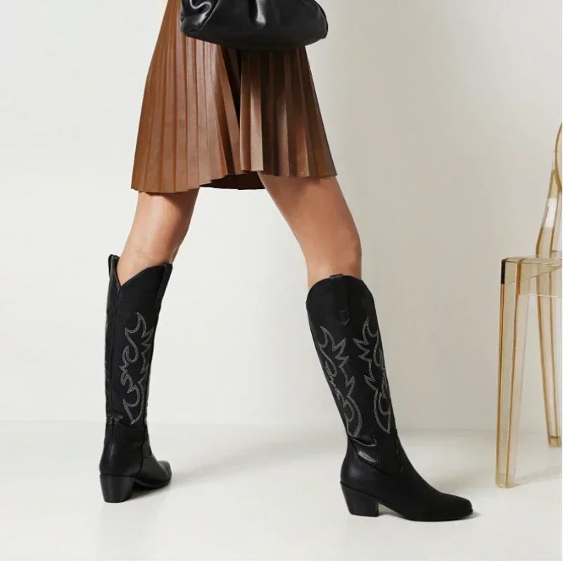 GR | Knee-high suede cowboy boots for women
