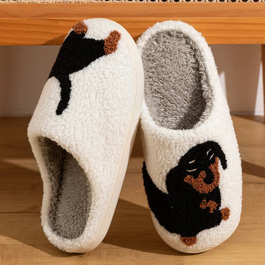 GR | Women's Slippers Small Black Dog Soft Plush Slippers