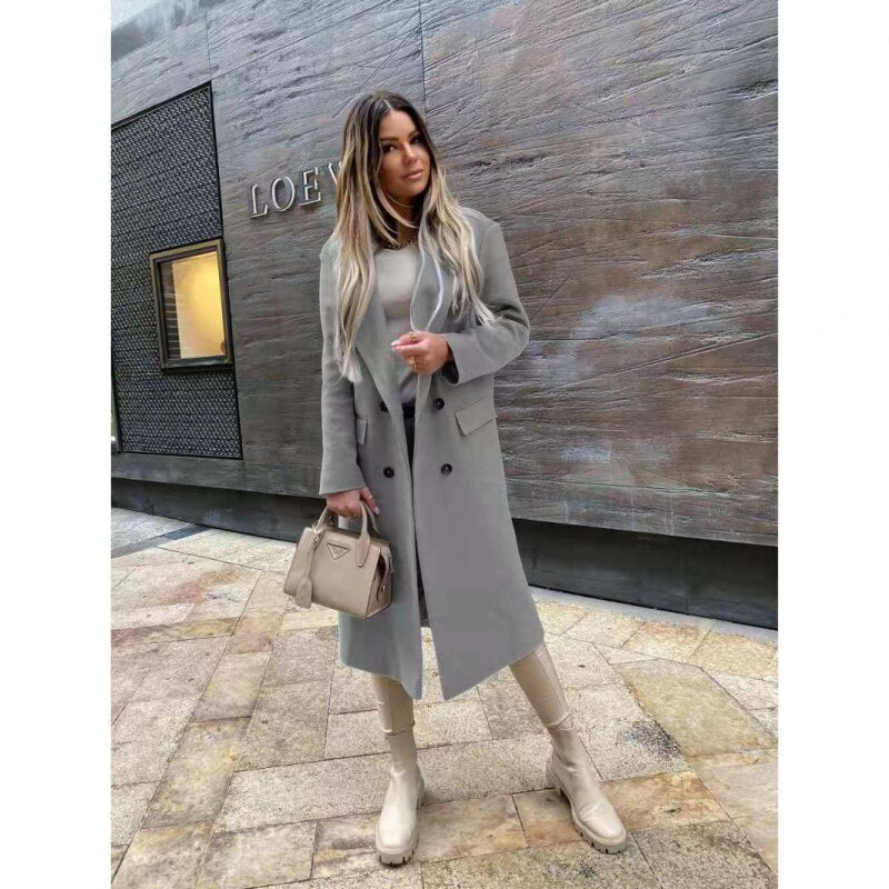 GR Attractive Autumn Wool Coat | Women's Retro Fashion Black Long Sleeve Coat
