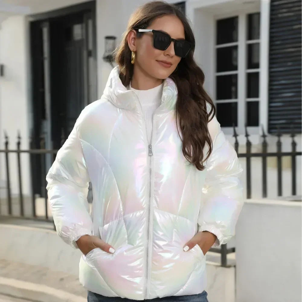 GR metallic women's puffer jacket for winter 