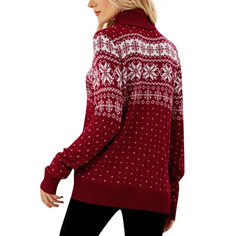 GR - Ugly Christmas Sweater - Vintage Turtleneck Sweater with Snowflake Motif