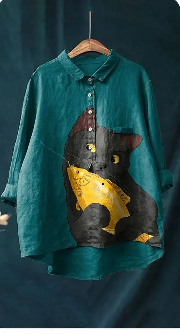 GR | Katzenkunst Auf Weißem T-Shirt