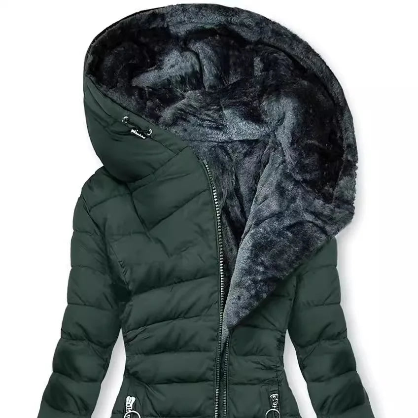 GR - Women's winter coat - With fur collar, hood and zipper