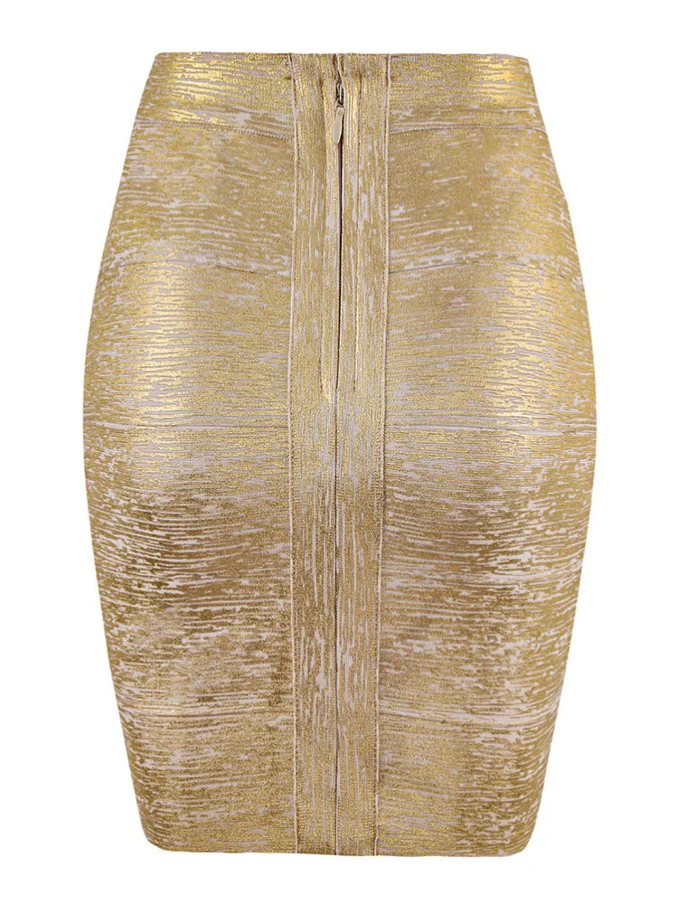 GR | Wholesale Women's Summer Fashion Sexy Gold Bronze Bandage Skirt Designer Nightclub Bodycon Pencil Skirt Faldas 46cm