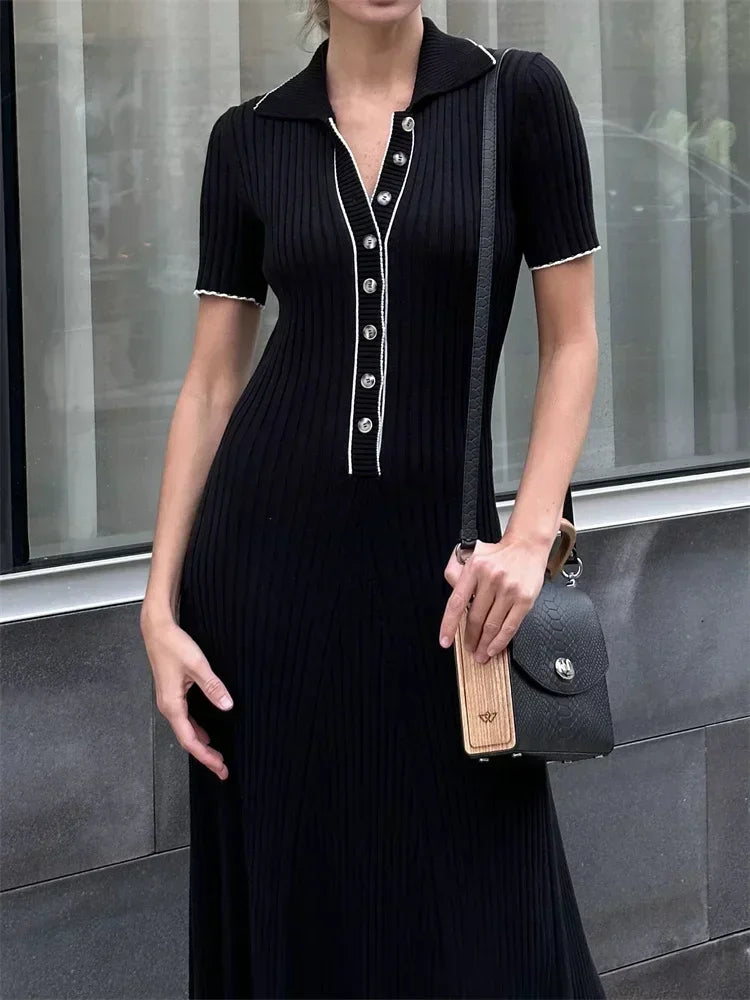 GR | Patchwork Lapel Knit Maxi Dress
