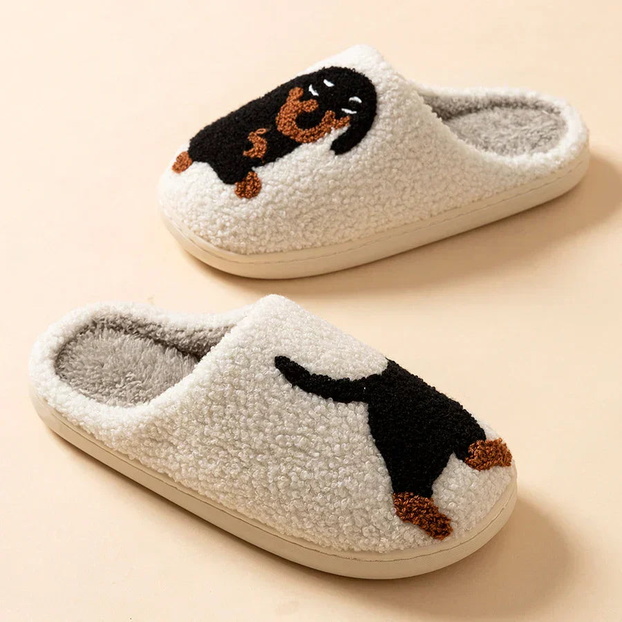 GR | Women's Slippers Small Black Dog Soft Plush Slippers