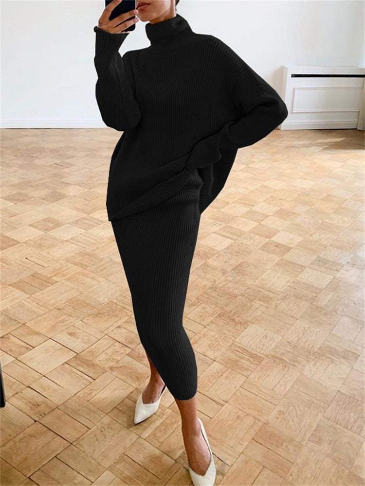 GR | Chic autumn knit two-piece slim fit set for women