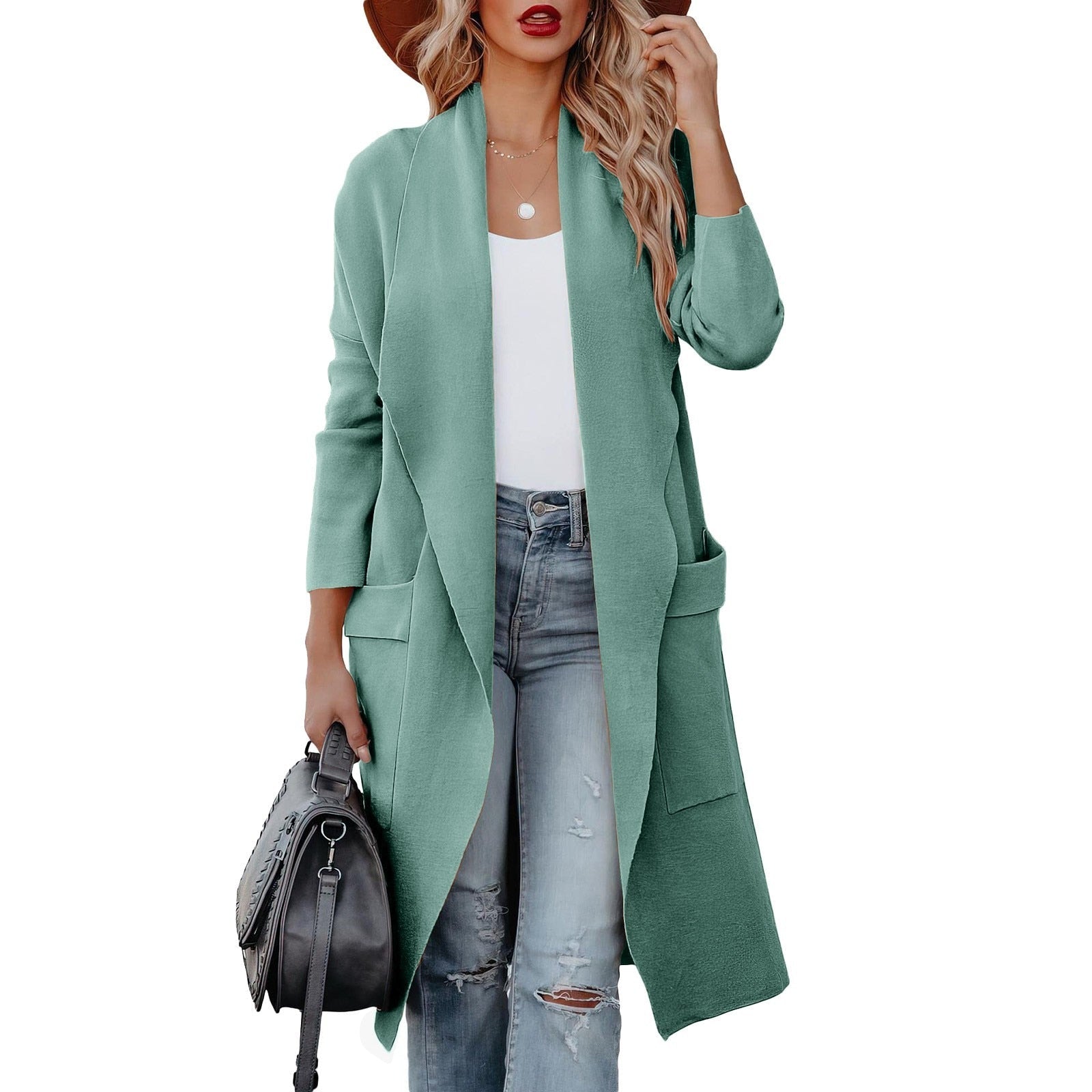 GR - Stylish women's casual long solid color coat with pockets