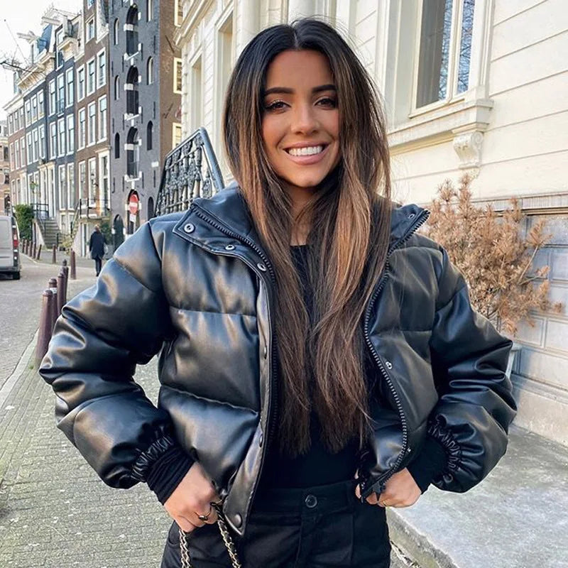 GR | Padded leather jacket for women