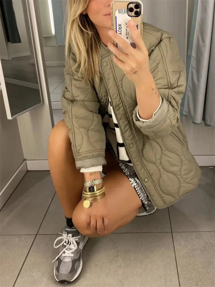 GR - Quilted Oversized Jacket with Snap Buttons