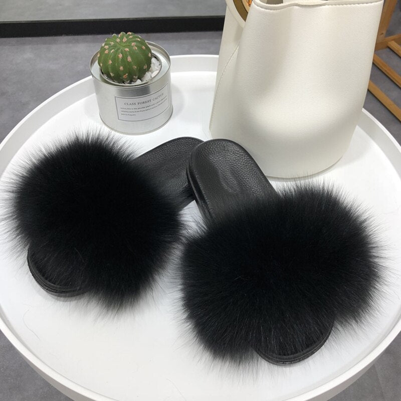 GR | Fluffy real fur flip-flops, slippers, sandals