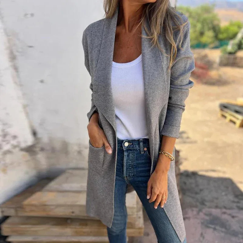 GR | Einfarbiger Mid-Length Cardigan Mantel