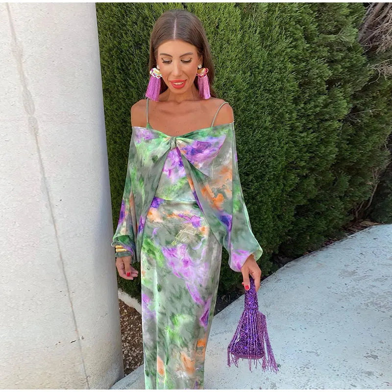GR | Elegant long corset dress for women with detachable scarf