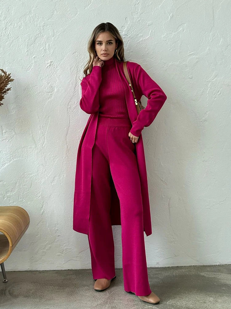 GR | Women's Luxury 3-Piece Knit Co-Order Set Soft & Stretchy