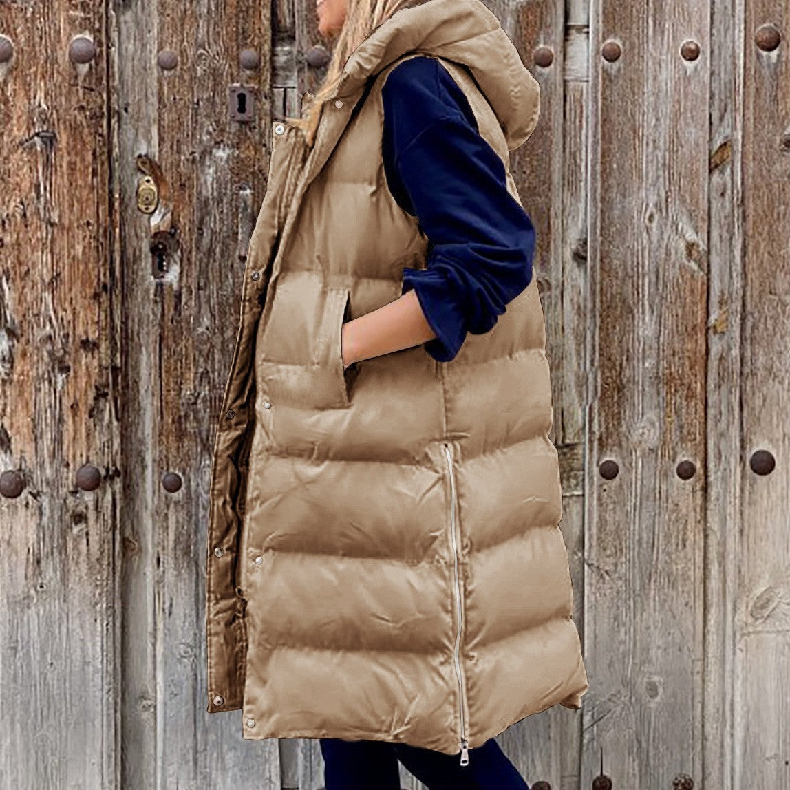 GR Hooded Long Vest Casual Fashion Single-Breasted Jacket