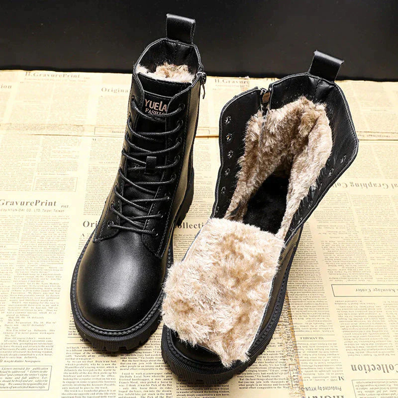 GR | Women's lace-up boots - lined winter boots with zipper and robust sole
