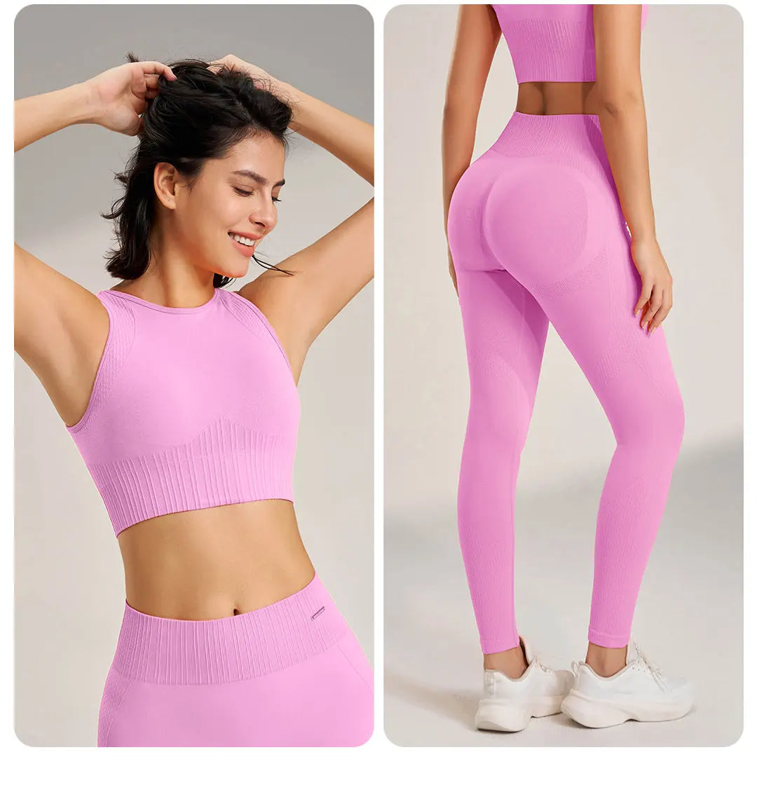 GR | Nahtloses Yoga-satz- Hoch-taillierte Leggings & Top Zweiteiliges Fitness-outfit