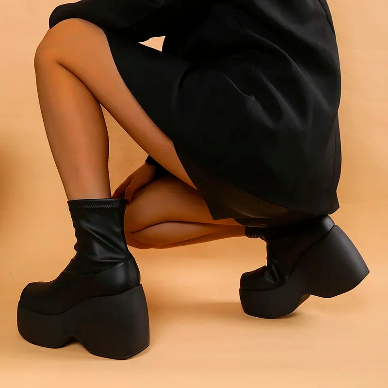 GR | Gothic Chunky Platform Ankle Boots with Zipper