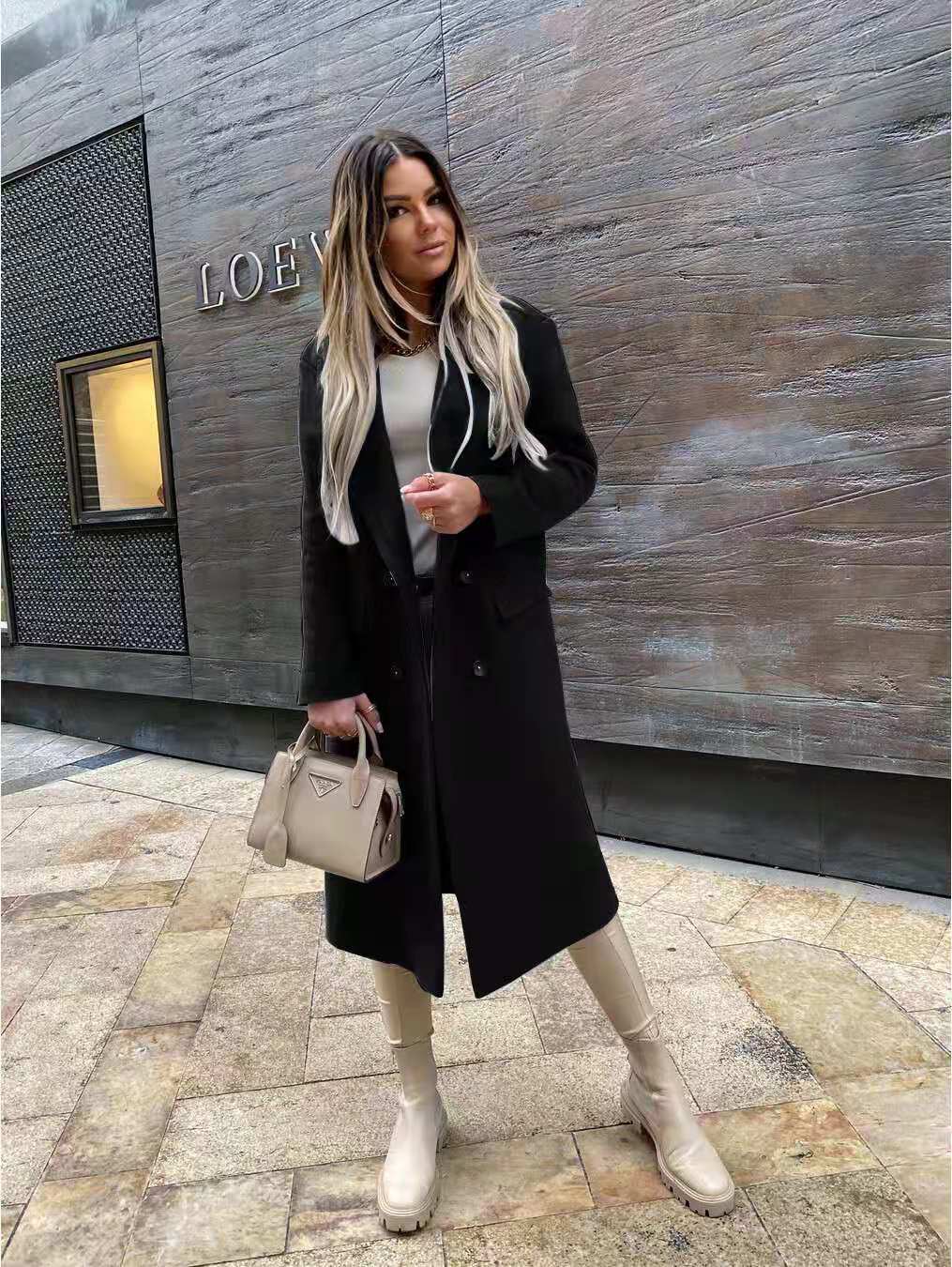 GR Attractive Autumn Wool Coat | Women's Retro Fashion Black Long Sleeve Coat