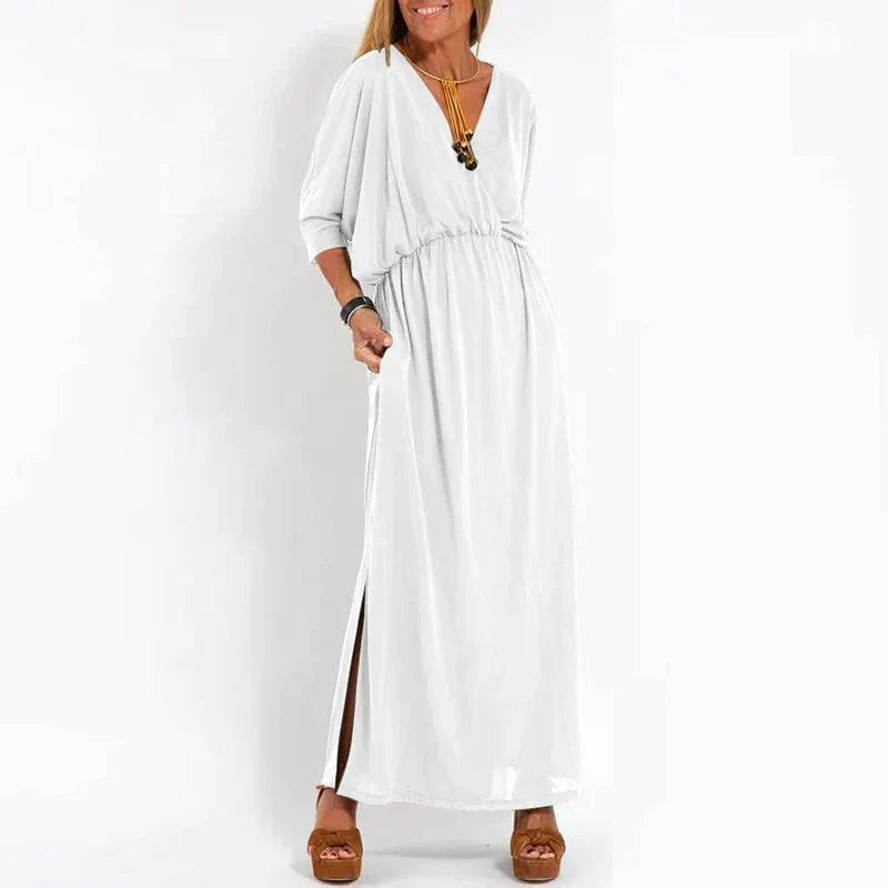 Long vintage dress with a side slit at the high waist