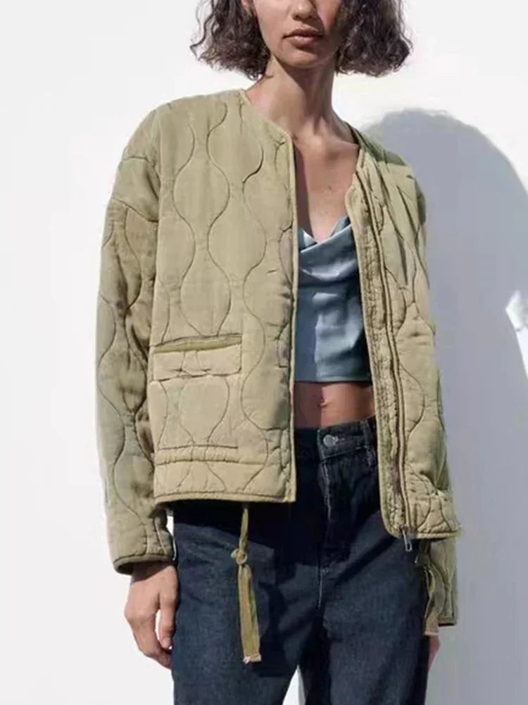 GR | Padded solid-color zip-up jacket